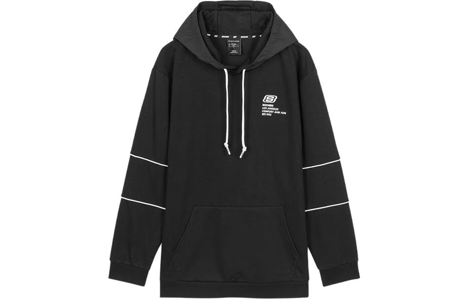 Skechers Letter Print Knit Pullover Hoodie - Charcoal Black L420M193-0018