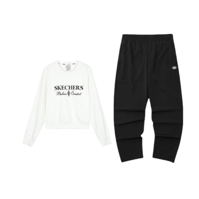 Skechers Letter Print Pullover Sweatshirt & Jogger Set Unisex - Marshmallow White L224M082-0018+L423W139-0074