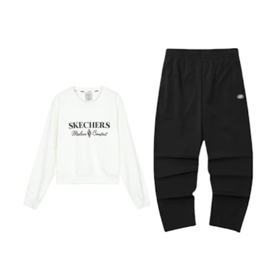 Skechers Letter Print Pullover Sweatshirt & Jogger Set Unisex - Marshmallow White L224M082-0018+L423W139-0074