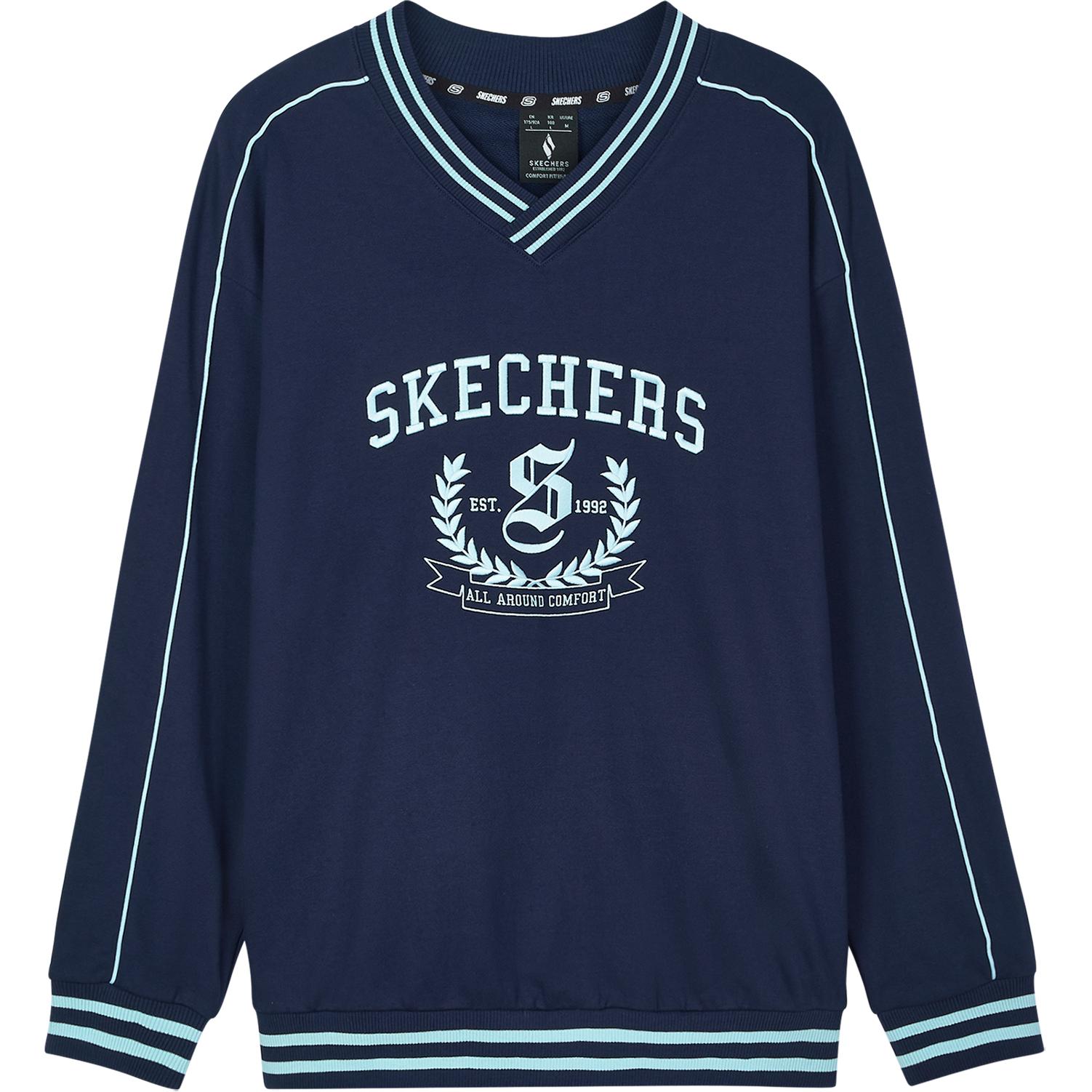 Skechers Logo Print Casual Outdoor Pullover Sweatshirt Navy Unisex L324U077-00DU