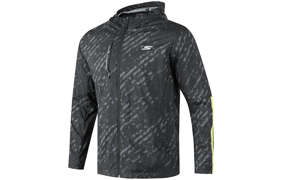 Skechers Logo Print Quick-Dry Hooded Jacket Black/Grey P223M013-02TY