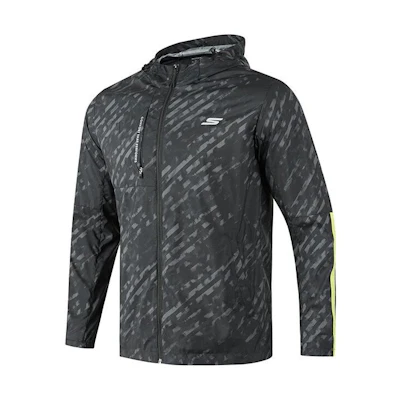Skechers Logo Print Quick-Dry Hooded Jacket Black/Grey P223M013-02TY