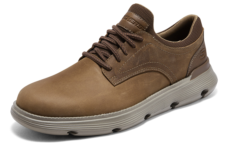 Lookbook スケッチャーズ 茶 ローカット ビジネスカジュアル 204702-DSRT