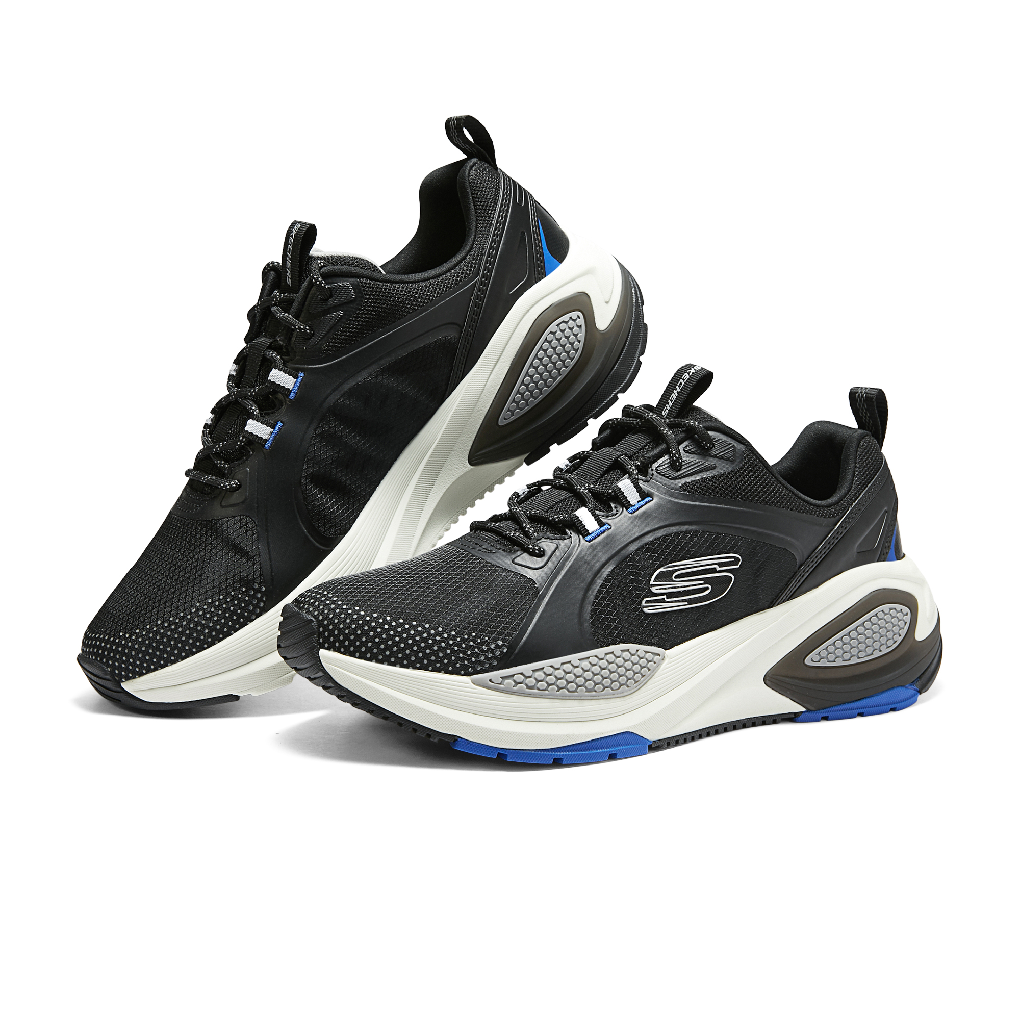 Shop Skechers Lage Sneakers Hardlopen ''Comfort Mesh Schokabsorberend Zwart Blauw'' 232736-BKBL