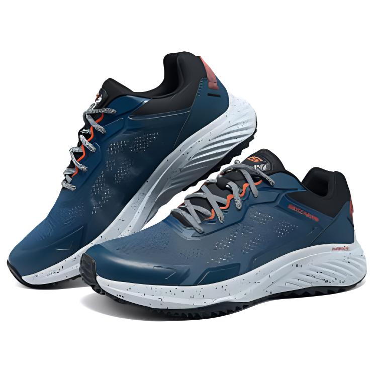 Shop Skechers 舒適透氣 織物減震防滑 低筒 休閒跑步鞋 男款 海軍藍