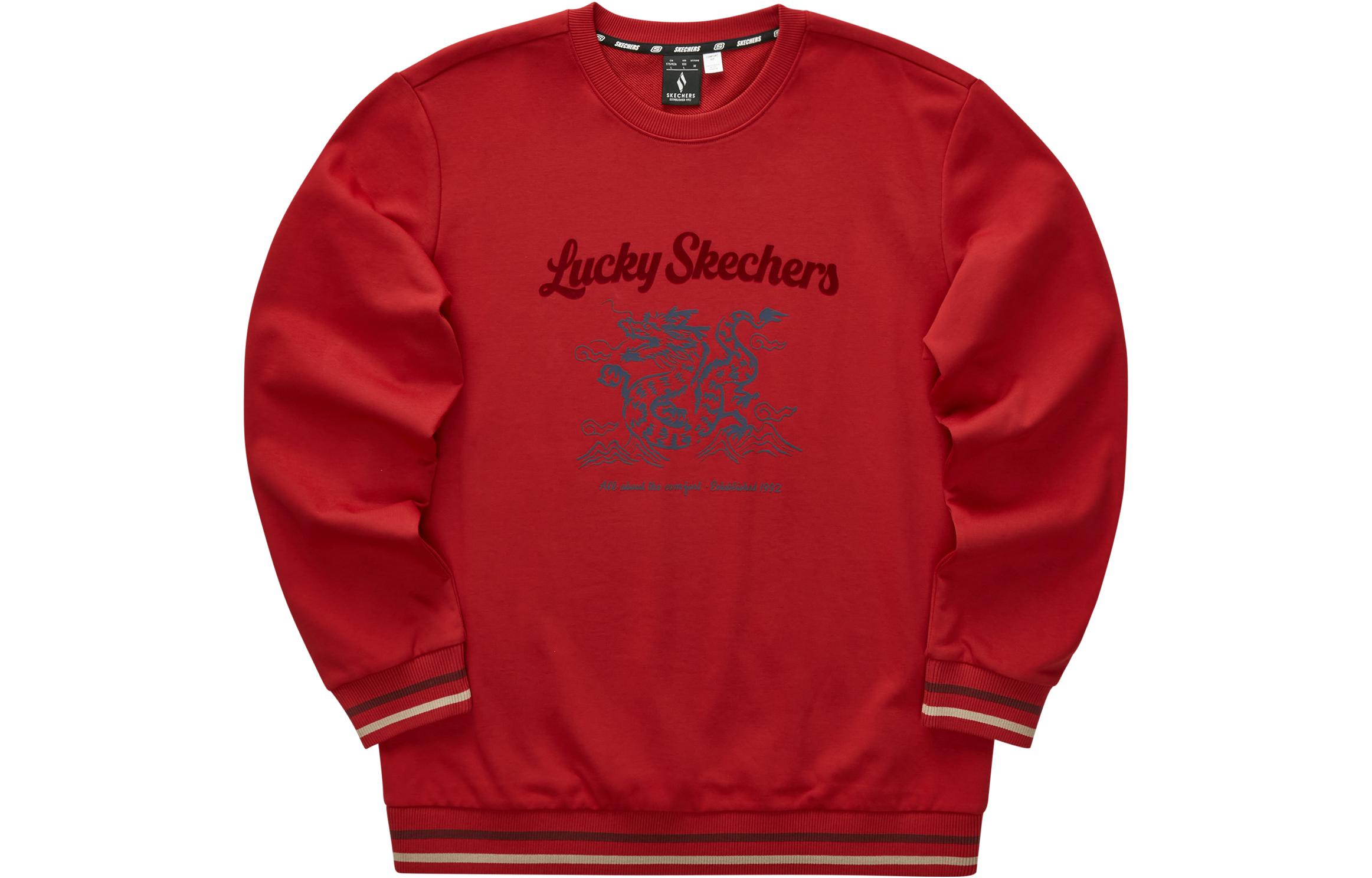 Skechers Lunar New Year Retro Letter Print Pullover Sweatshirt Red-Unisex L124U052-03LC