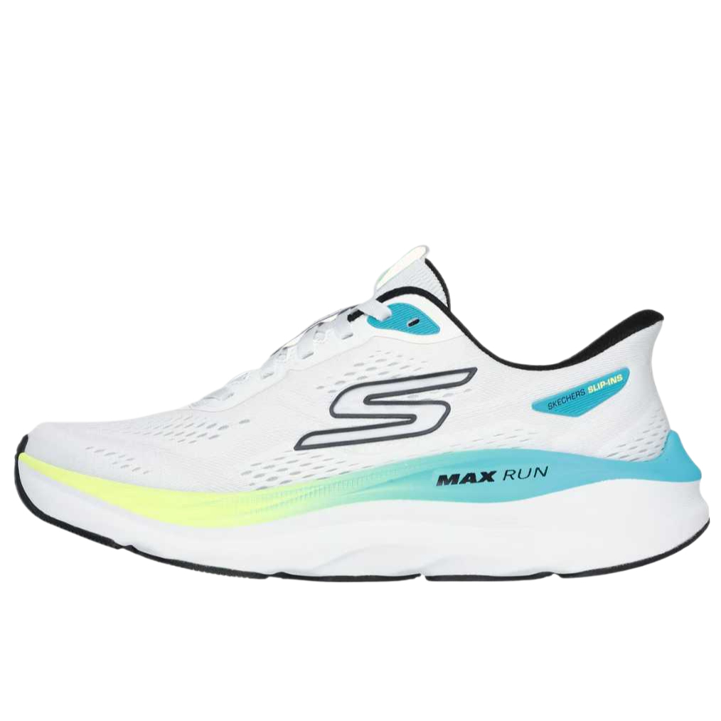 Skechers Max Cushioning MaxRun White Running Shoes - Stylish & Comfortable. 221000-WMLT