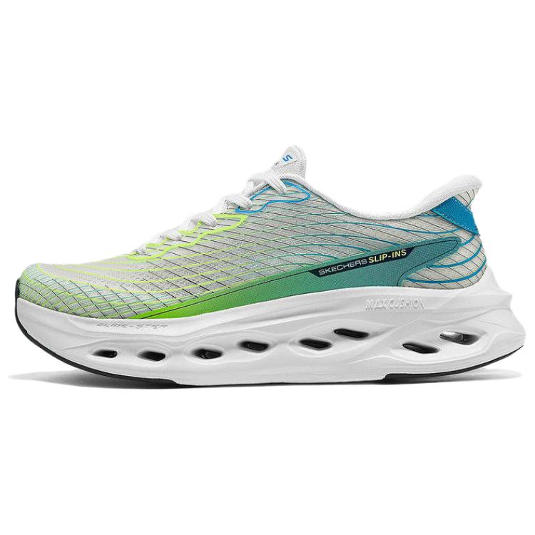 Skechers Max Cushioning Running Shoes Blue Green White Comfortable Casual 220425-WGR