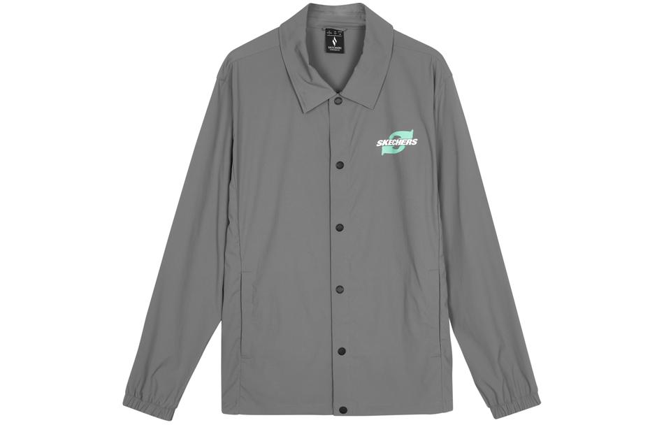 Skechers Men’s Gray Letter Print Button-Down Sports Shirt Jacket L224M049-040R