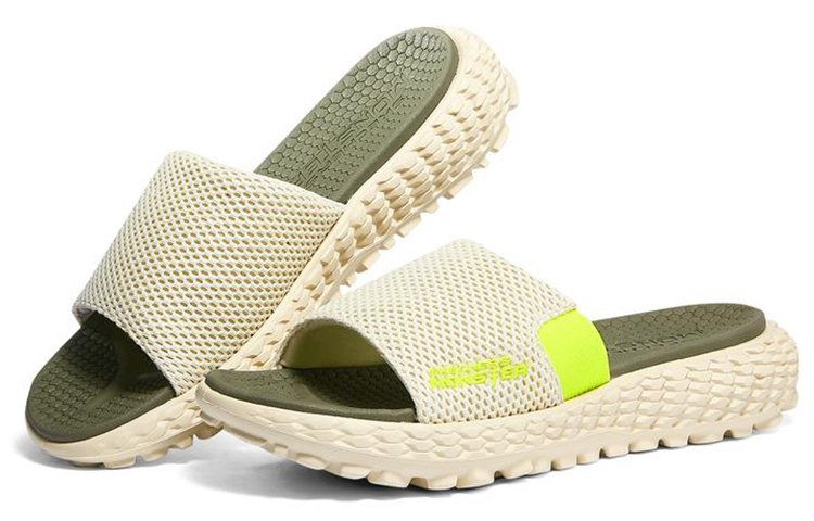 Lookbook Skechers Monster 涼鞋 休閒運動拖鞋 米白綠