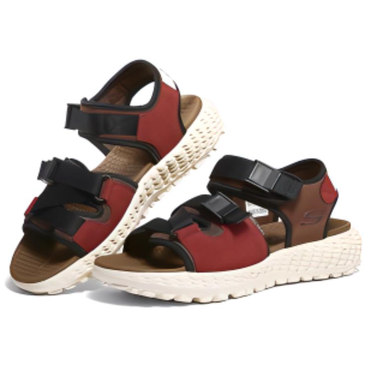 Lookbook Skechers Monster Klett Outdoor Sandalen Herren Braun Offene Flachabsatz Sport 237296-BRMT