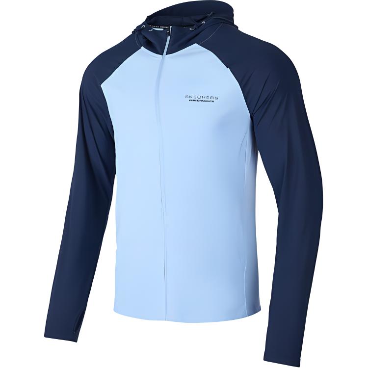 Skechers Navy Athletic Zip Hoodie Jacket with Letter Print & Quick-Dry Fabric P224M129-02MZ