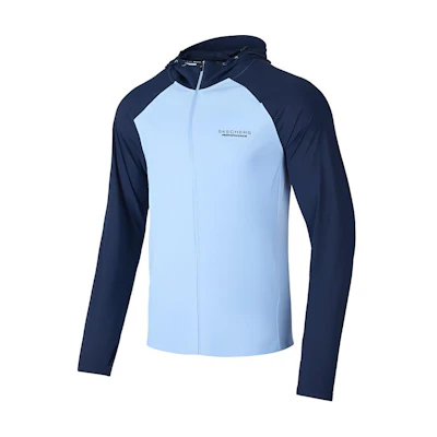 Skechers Navy Athletic Zip Hoodie Jacket with Letter Print & Quick-Dry Fabric P224M129-02MZ