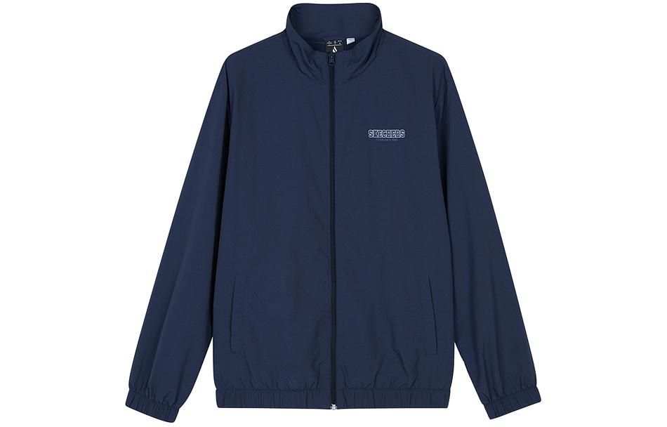 Skechers Navy Blue Lightweight Woven Jacket with Zipper and Letter Design L124M040-00DU
