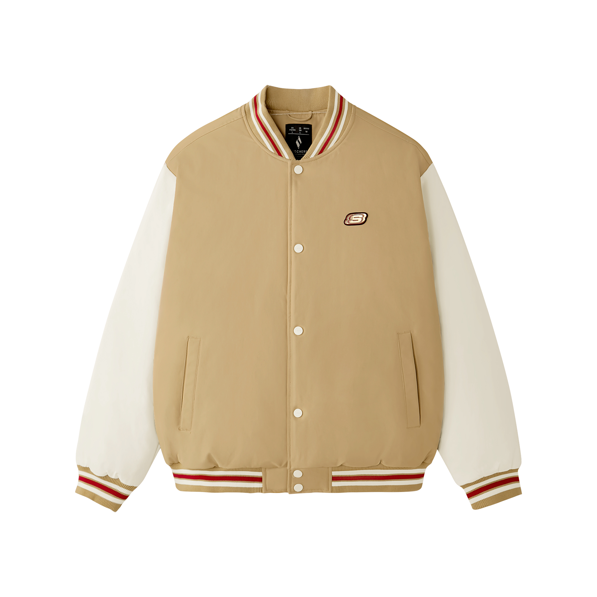 Skechers New Year Series Beige Varsity Jacket Unisex with Logo Colorblock Design L125U042-00VC