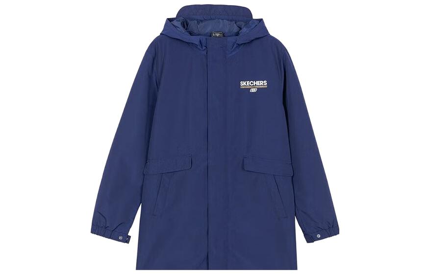 Skechers New Year Series Letter Print Long Hooded Jacket - Medieval Blue L121M076-007D