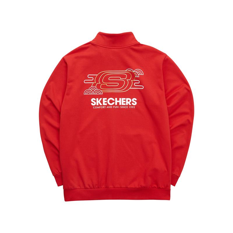 Skechers New Year Series Red Racing Jacket with Logo Print & Zip Design L122M061