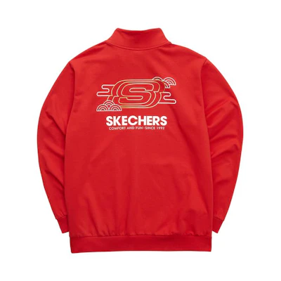 Skechers New Year Series Red Racing Jacket with Logo Print & Zip Design L122M061