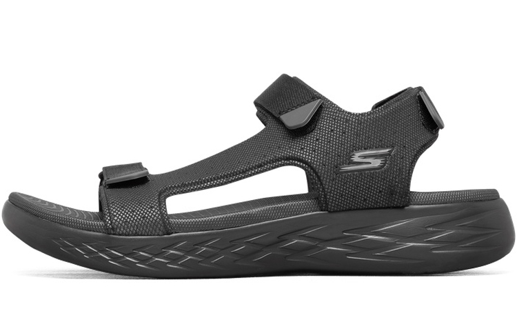 Skechers On The Go 600 Velcro Outdoor Open Toe Flat Heel Sports Full Black Sandals 55383-BBK