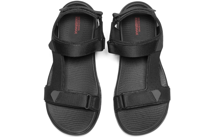 Lookbook Skechers On The Go 600 魔術貼 戶外露趾平跟運動涼鞋 全黑