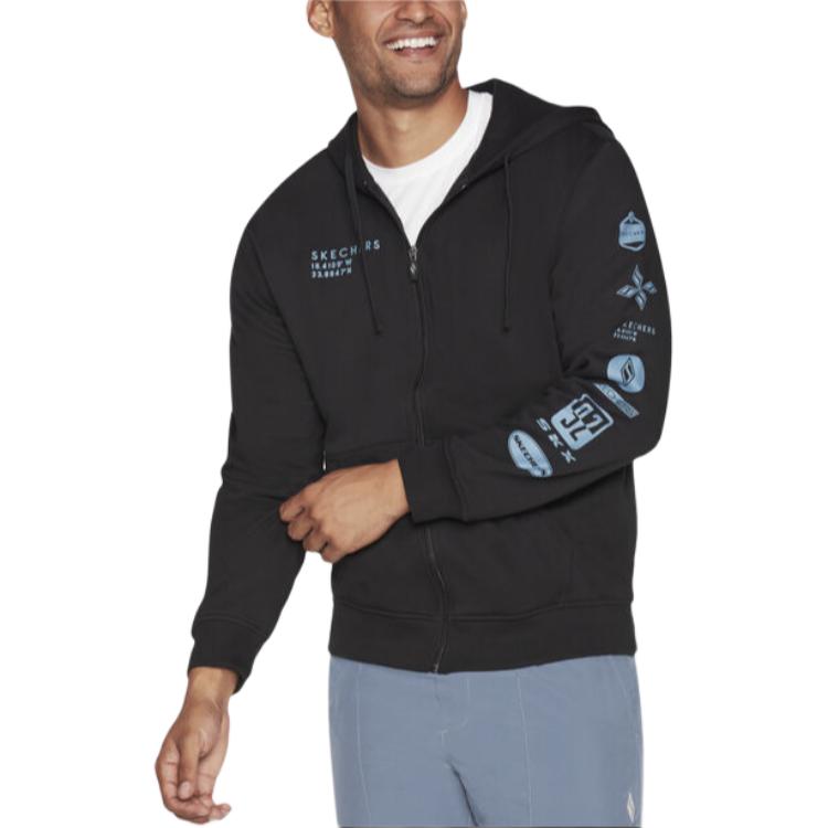 Skechers Overland Black Logo Print Loose Fit Hoodie Jacket MJA280-BLK