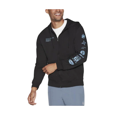 Skechers Overland Black Logo Print Loose Fit Hoodie Jacket MJA280-BLK