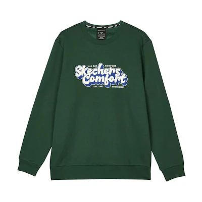 Skechers Printed Fleece Warm Knit Pullover Unisex Sweatshirt - Pine Green L323U107-01WN