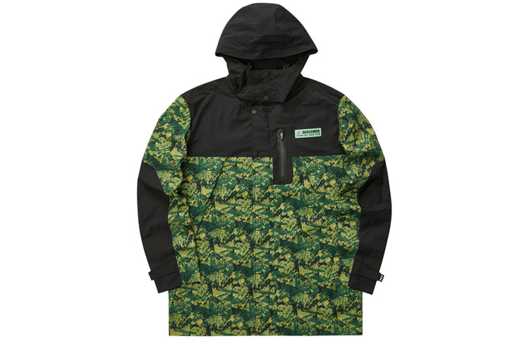 Skechers Printed Hooded Outdoor Jacket Green Camo Full-Print Design L321M132