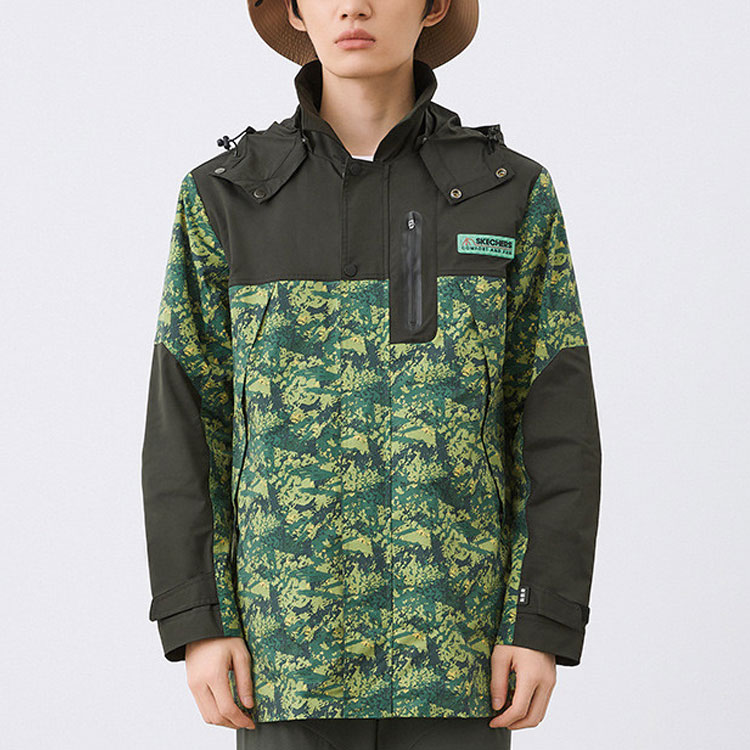 Skechers Printed Hooded Outdoor Jacket Green Camo Full-Print Design L321M132 圖 5