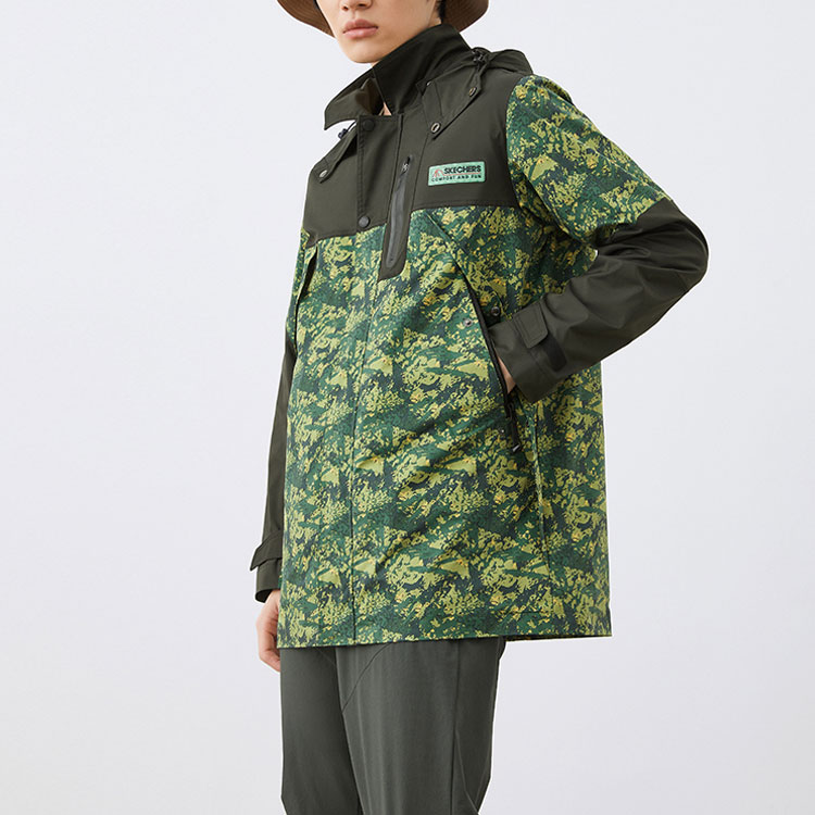 Skechers Printed Hooded Outdoor Jacket Green Camo Full-Print Design L321M132 圖 6