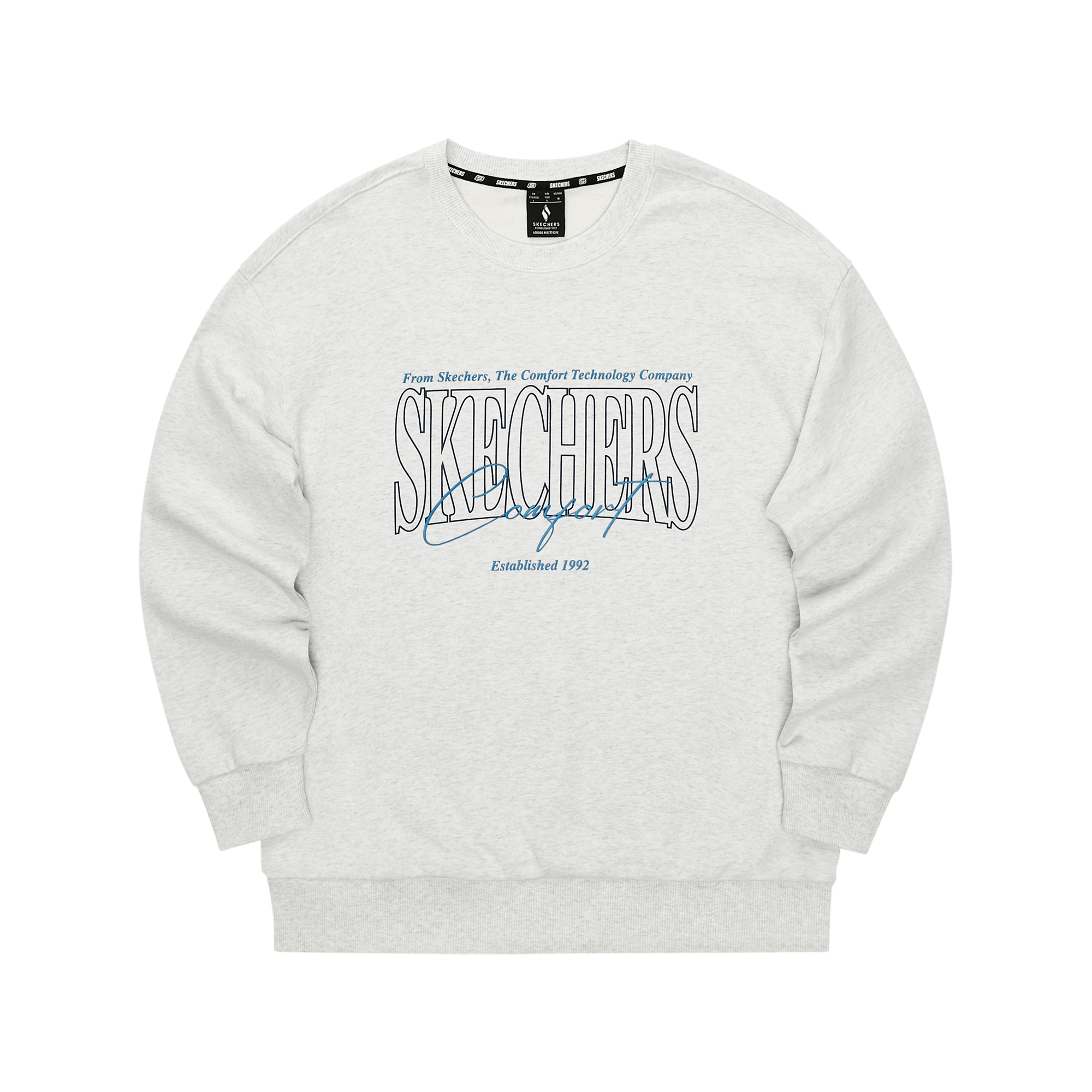 Skechers Relaxed Fit Crewneck Long Sleeve Sweatshirt Unisex Light White Heather Gray L324U059-0248
