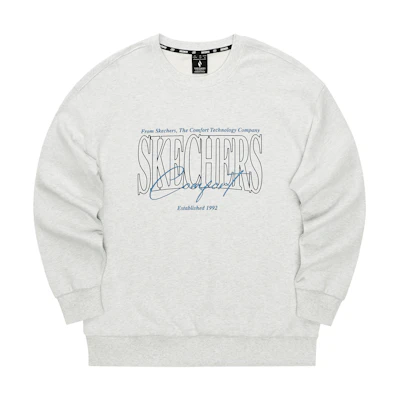 Skechers Relaxed Fit Crewneck Long Sleeve Sweatshirt Unisex Light White Heather Gray L324U059-0248