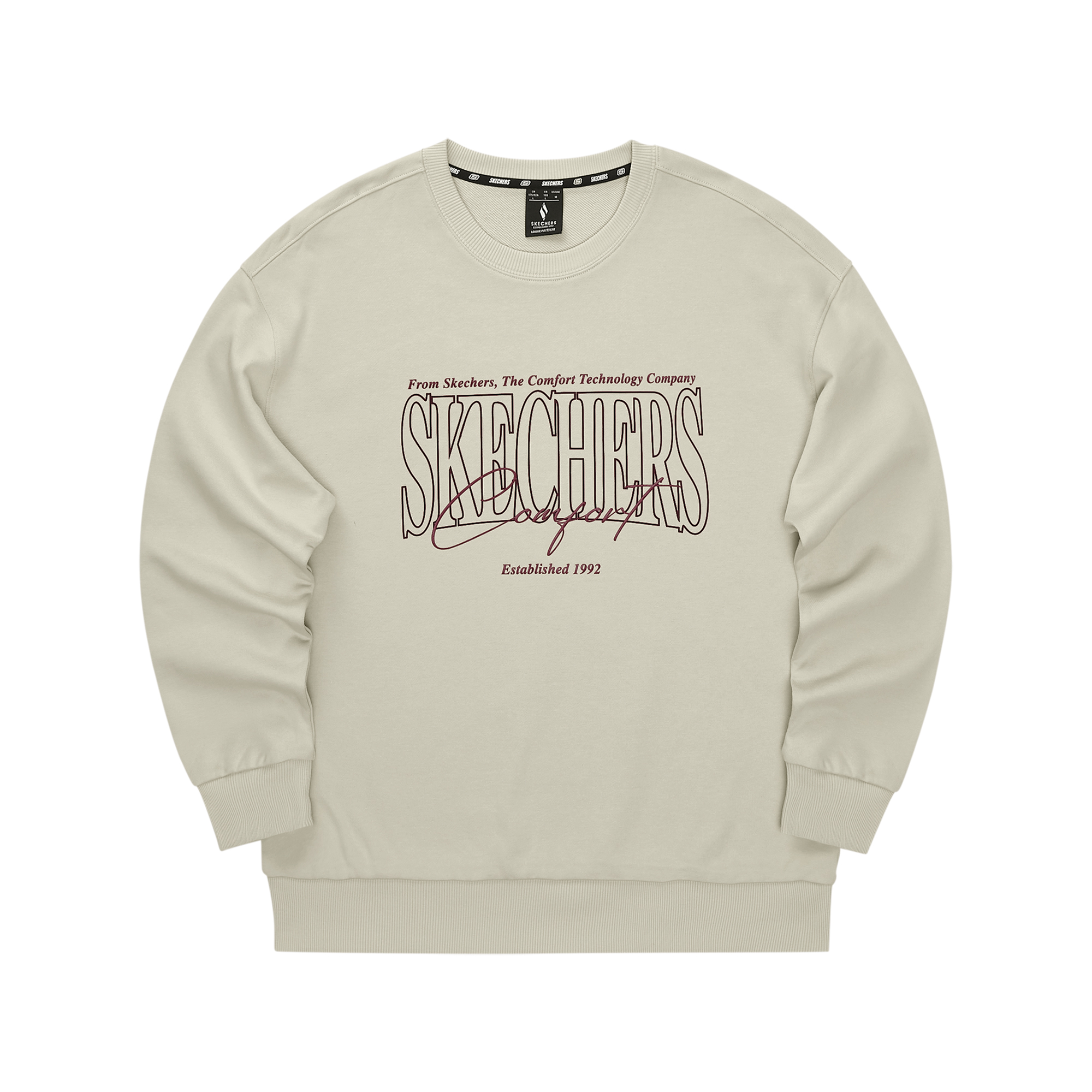 Skechers Retro Beige Letter Print Pullover Unisex Sweatshirt L324U059-0046