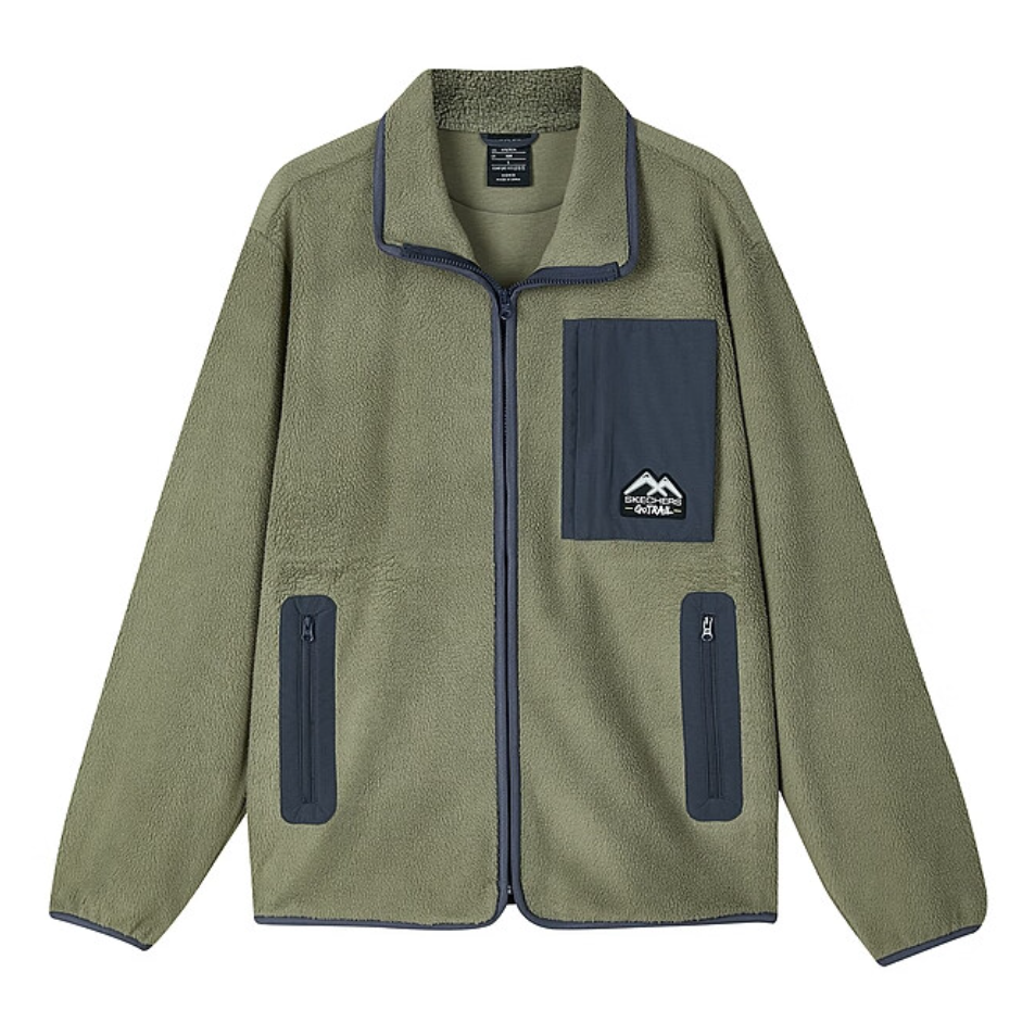 Skechers Retro Colorblock Fleece Jacket Unisex in Vetiver Green L423U070-01DR