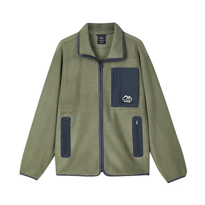 Skechers Retro Colorblock Fleece Jacket Unisex in Vetiver Green L423U070-01DR