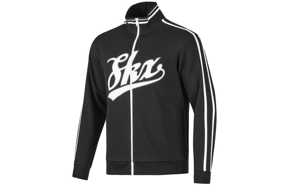 Skechers Retro Lettering Track Jacket with Stripes & Zip Design - Unisex Carbon Black P423U020-0018