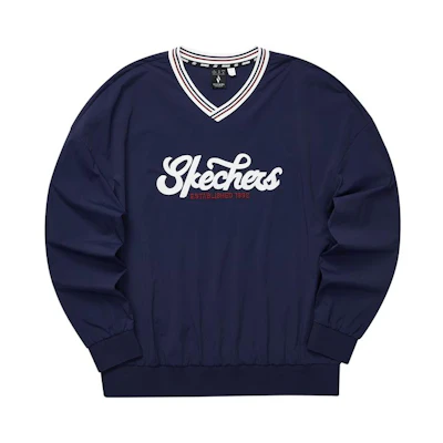 Skechers Retro V-Neck Pullover Sweatshirt Unisex - Navy Blue L124U156-00DU