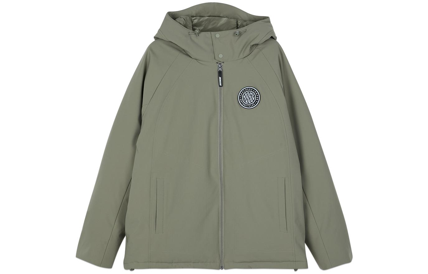 Skechers Short Puffer Jacket with Letter Print in Vetiver Green L423M120-01DR