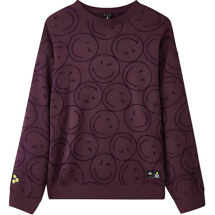 Skechers Smile Print Knit Crewneck Sweatshirt Unisex Purple Brown L424U232-05A4