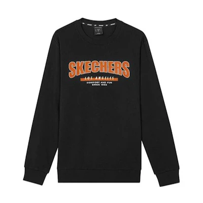Skechers Solid Color Logo Print Crewneck Pullover Sweatshirt L321M196