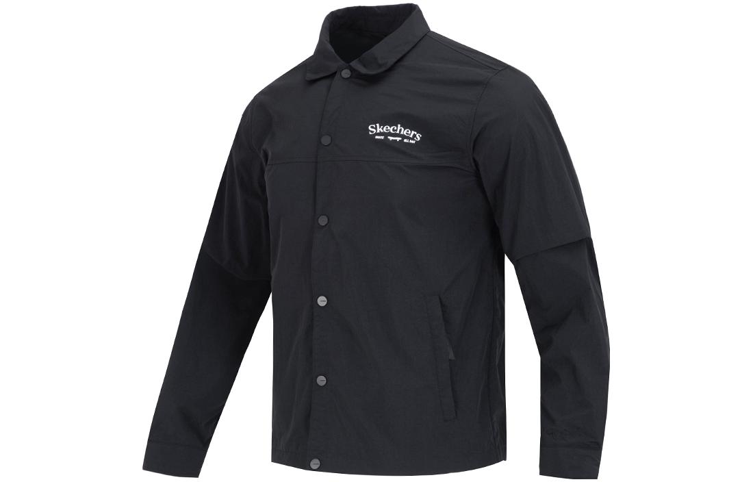 Skechers Solid Logo Print Collared Long Sleeve Jacket L223M028