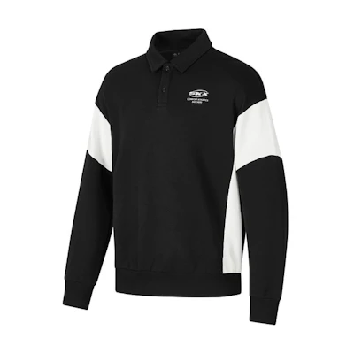Skechers Sport Casual Colorblock Letter Print Long Sleeve Polo Sweatshirt Black P424U018-0018