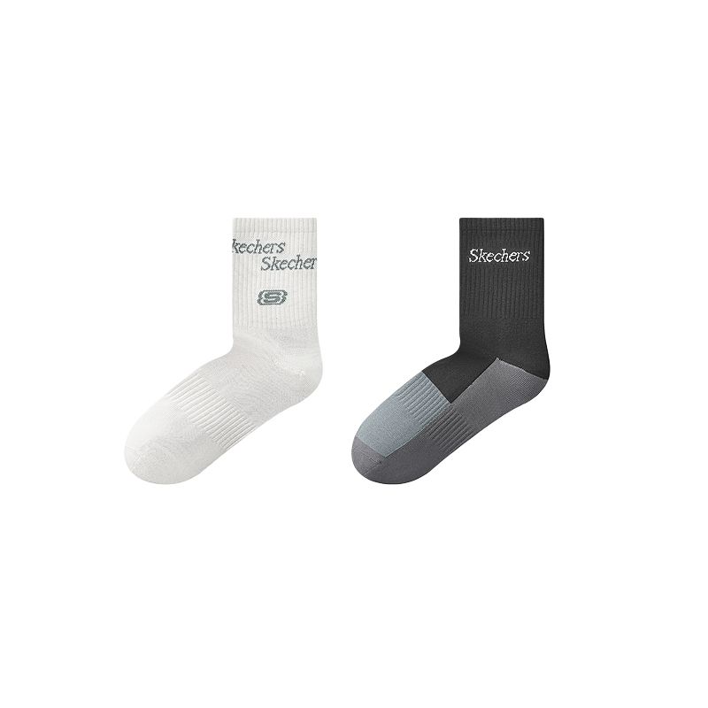 Skechers Sport Series Soft Antibacterial Mid-Crew Socks Unisex 2-Pack Grey/Black L424U027-04JT
