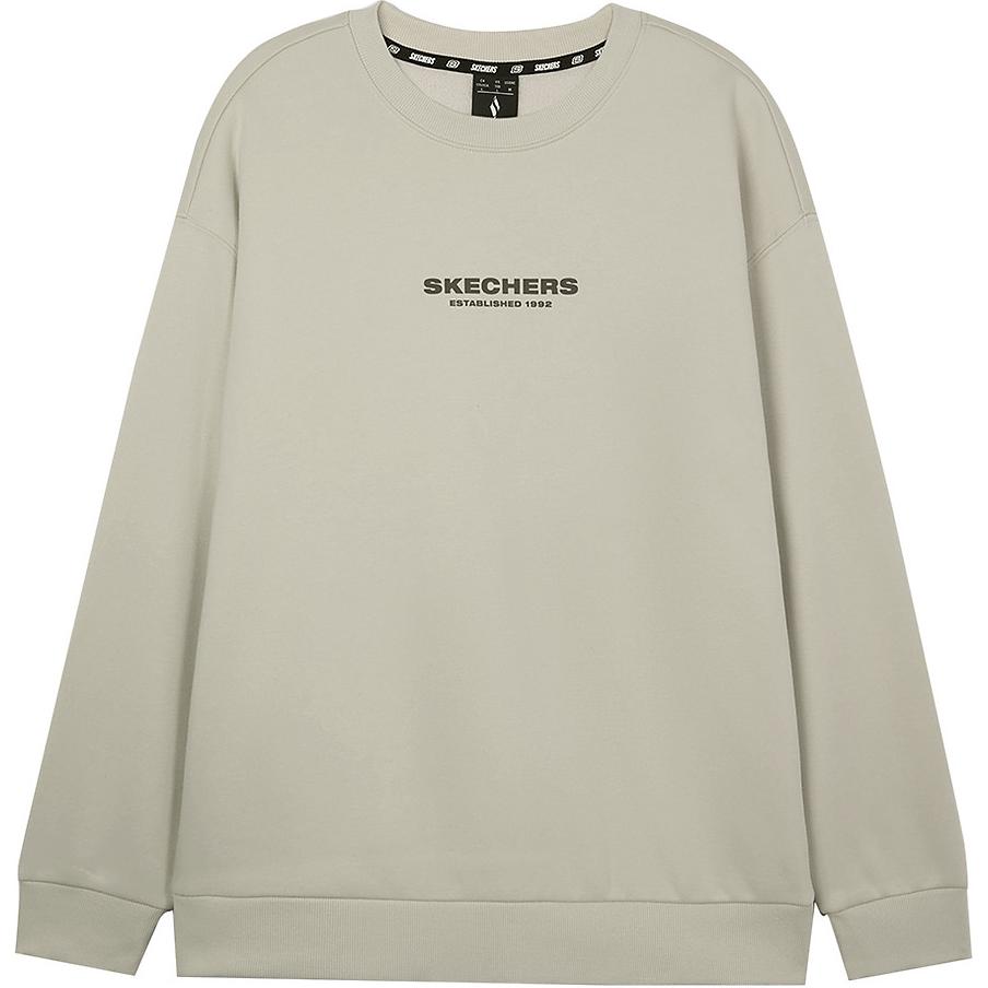 Skechers Sports Alliance Letter Print Crewneck Pullover Sweatshirt Light Brown L424U192-0046