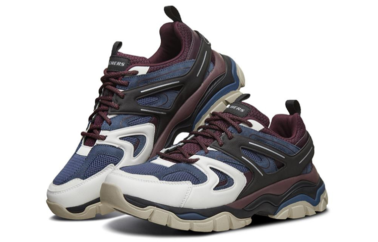 Lookbook Skechers Stak-Ultra Baskets Basses Running Bleu/Rouge/Noir 66255-BURG