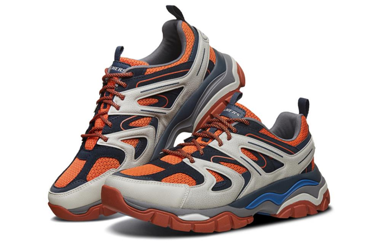 Lookbook Skechers Stak-Ultra Baskets Basses Running Orange/Blanc/Noir 66255-NVOR