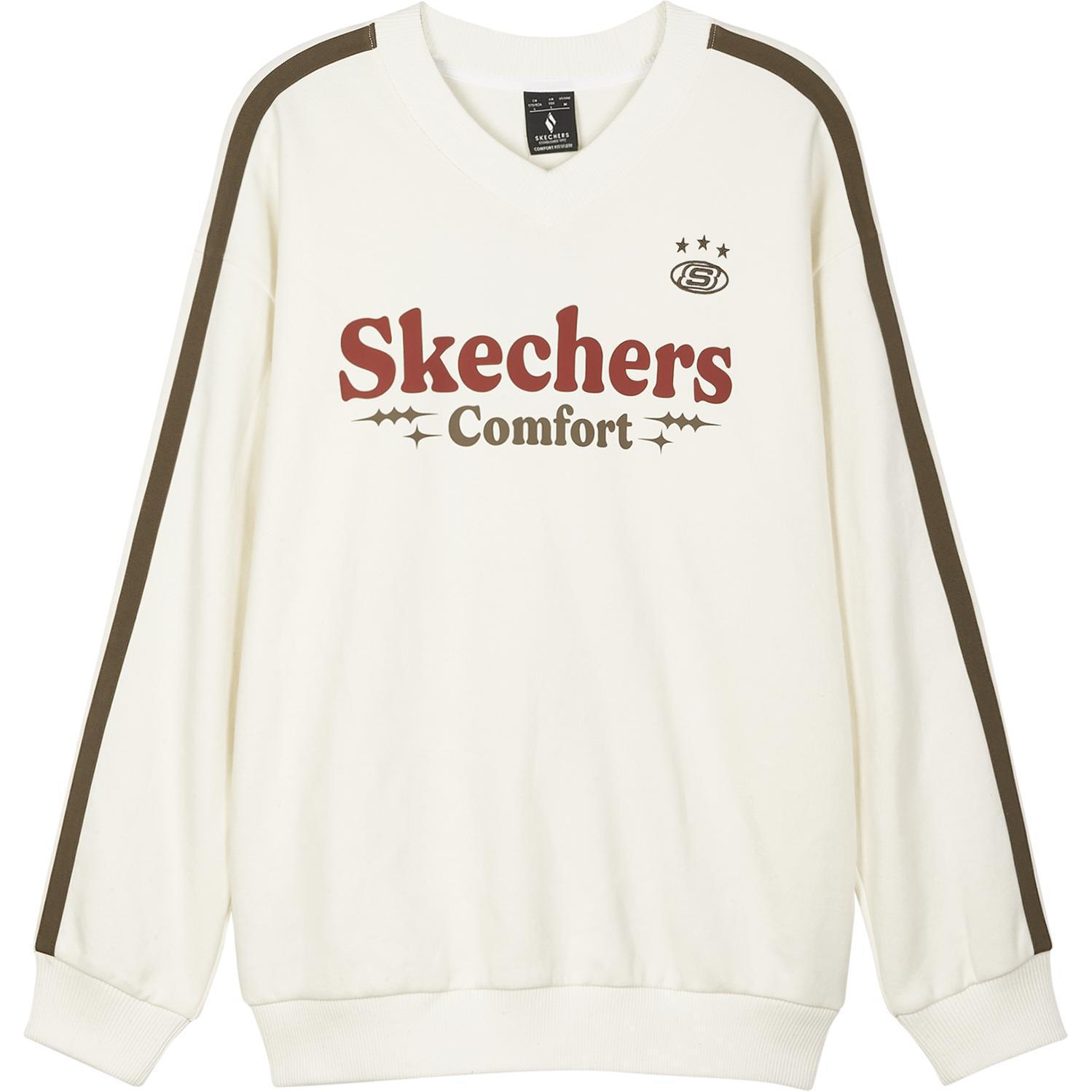Skechers Striped Casual Sports Logo Print Pullover Sweatshirt Unisex Off-White L424U047-0074