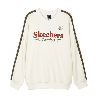 Skechers Striped Casual Sports Logo Print Pullover Sweatshirt Unisex Off-White L424U047-0074