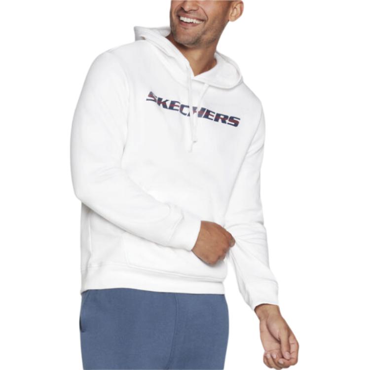 Skechers SWEATS Motion White Logo Graphic Pullover Hoodie MHD81-WHT
