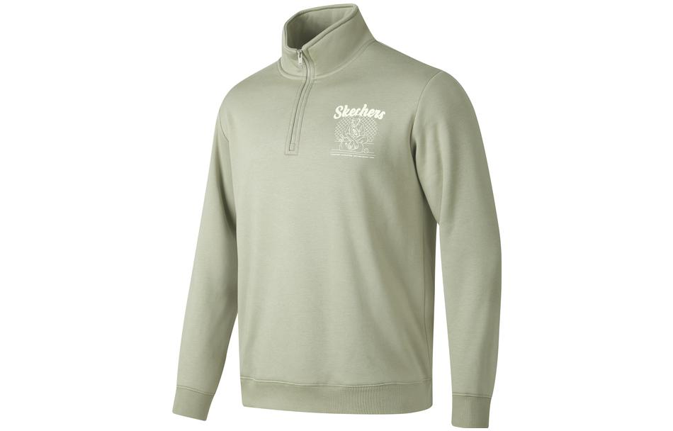 Skechers Unisex Casual Letter Polo Half-Zip Long Sleeve Sweatshirt Herb Beige P423U015-02BV